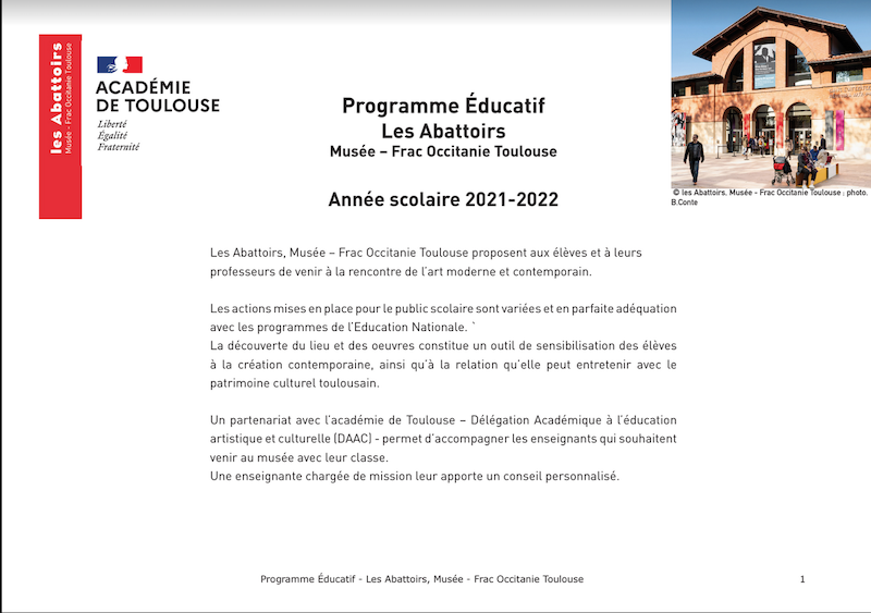 Programme éducatif du musée des Abattoirs 2021-2022