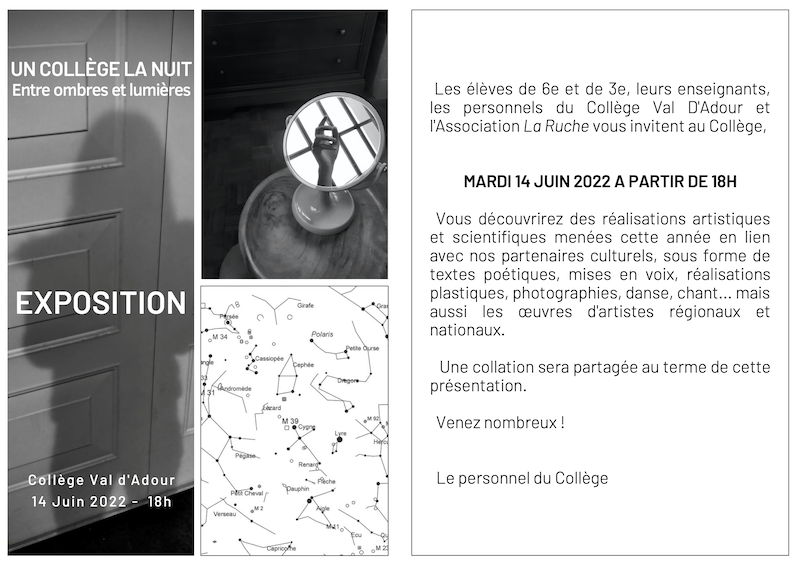 Exposition "Entre ombres et lumières", collège Val d'Adour, Riscle