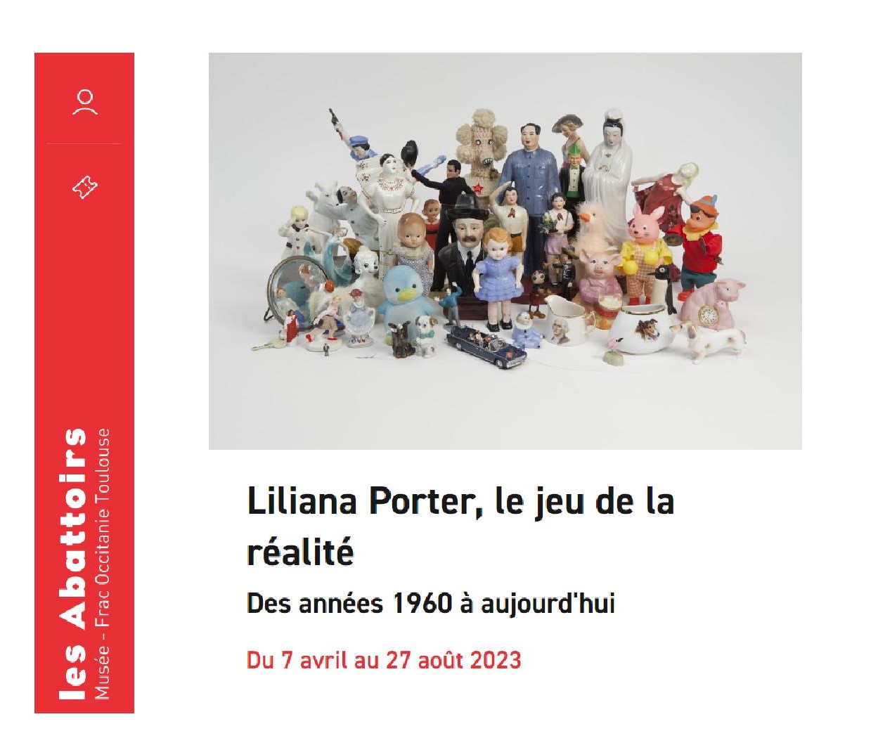 Affiche de l'exposition de Lilian Porter avec des figurines associées